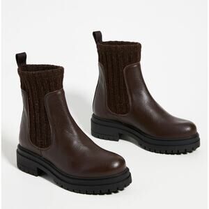 Anthropologie Knit Chelsea Bootie Chocolate Brown Leather Pull On 40 9 9.5